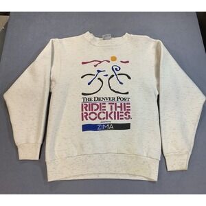 Vintage 1994 Oneita "Ride The Rockies" Cycling Crewneck Sweater Mens M Zima